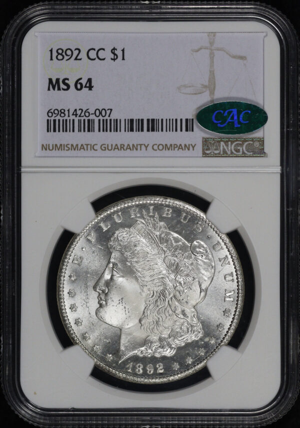 Obverse of this 1892-CC Morgan Dollar NGC MS-64 CAC