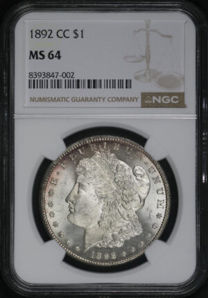 Obverse of this 1892-CC Morgan Dollar NGC MS-64