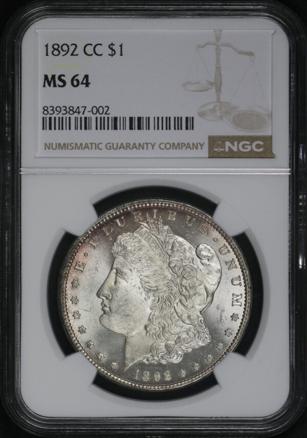 Obverse of this 1892-CC Morgan Dollar NGC MS-64