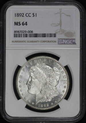 Obverse of this 1892-CC Morgan Dollar NGC MS-64