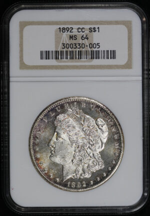 Obverse of this 1892-CC Morgan Dollar NGC MS-64