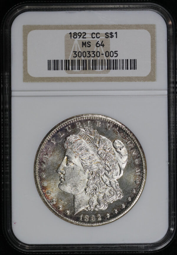 Obverse of this 1892-CC Morgan Dollar NGC MS-64