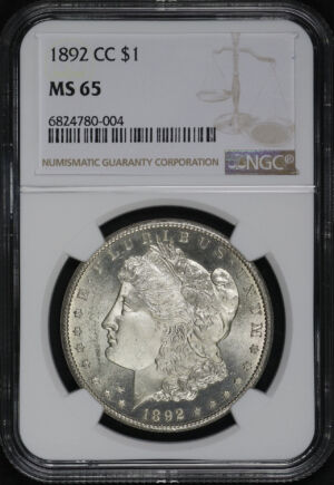 Obverse of this 1892-CC Morgan Dollar NGC MS-65