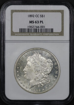 Obverse of this 1892-CC Morgan Dollar NGC MS-63 PL