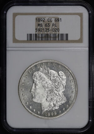 Obverse of this 1892-CC Morgan Dollar NGC MS-63 PL