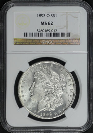 Obverse of this 1892-O Morgan Dollar NGC MS-62
