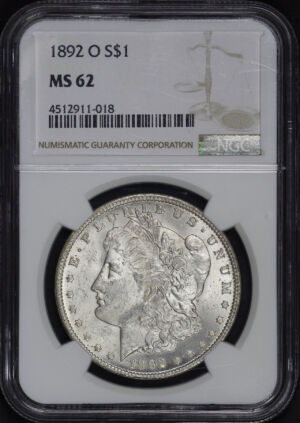 Obverse of this 1892-O Morgan Dollar NGC MS-62