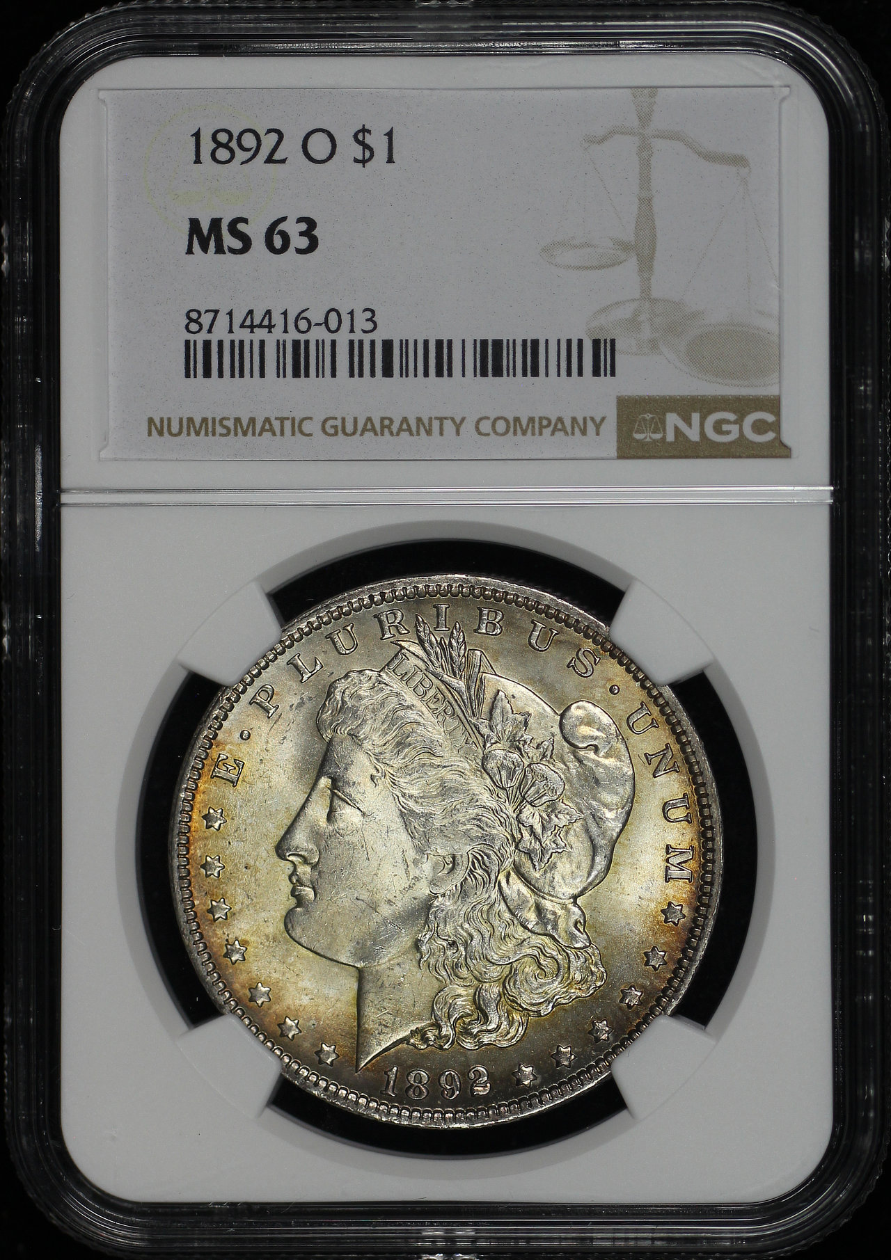 Obverse of this 1892-O Morgan Dollar NGC MS-63