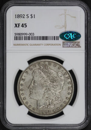 Obverse of this 1892-S Morgan Dollar NGC XF-45 CAC