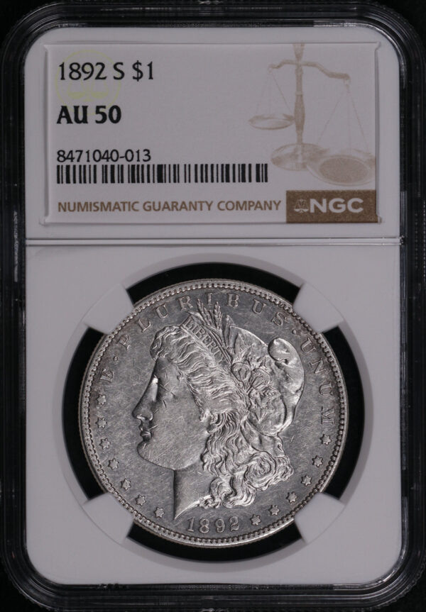 Obverse of this 1892-S Morgan Dollar NGC AU-50