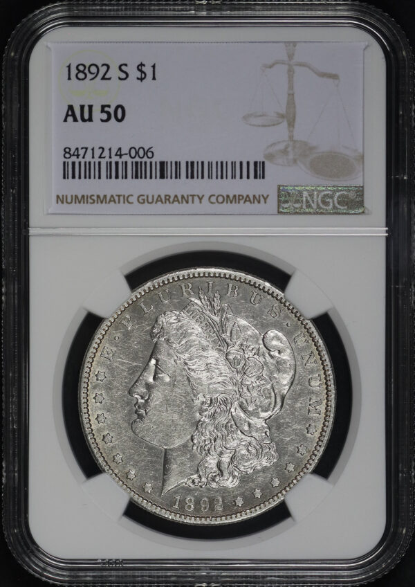 Obverse of this 1892-S Morgan Dollar NGC AU-50
