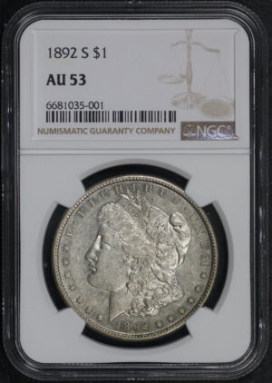 Obverse of this 1892-S Morgan Dollar NGC AU-53