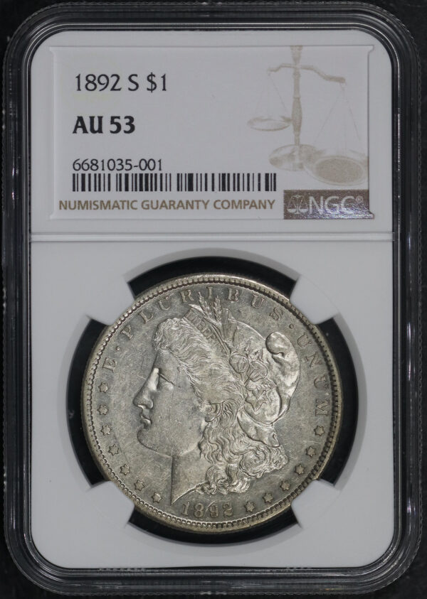 Obverse of this 1892-S Morgan Dollar NGC AU-53
