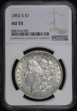 Obverse of this 1892-S Morgan Dollar NGC AU-55