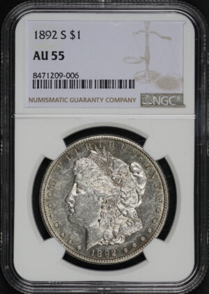 Obverse of this 1892-S Morgan Dollar NGC AU-55