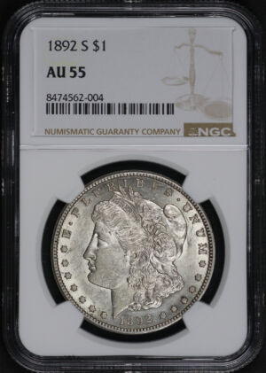 Obverse of this 1892-S Morgan Dollar NGC AU-55