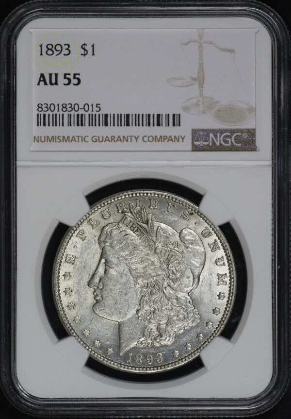 Obverse of this 1893 Morgan Dollar NGC AU-55