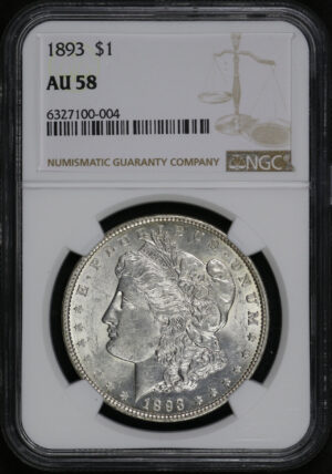 Obverse of this 1893 Morgan Dollar NGC AU-58