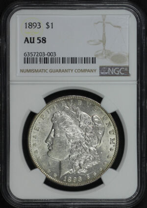 Obverse of this 1893 Morgan Dollar NGC AU-58
