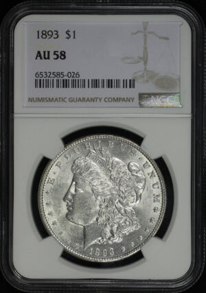 Obverse of this 1893 Morgan Dollar NGC AU-58