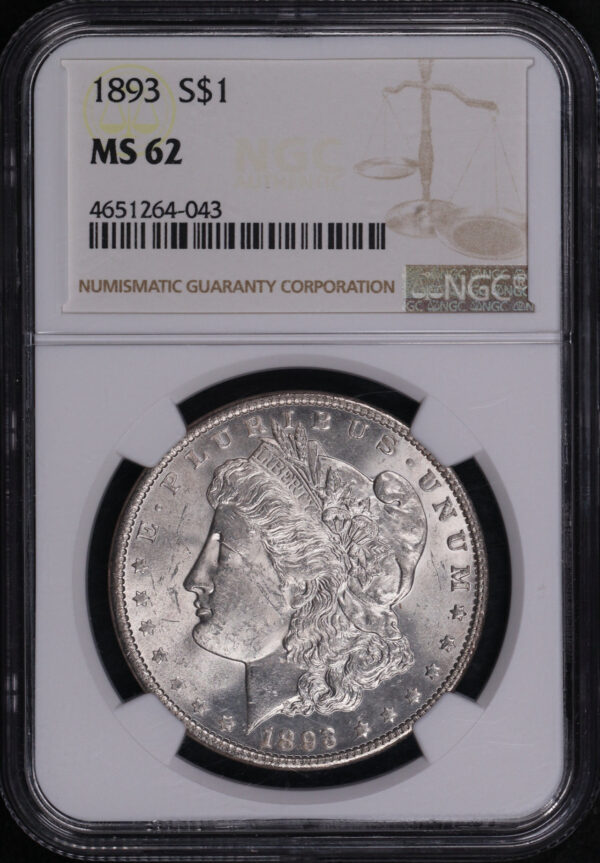 Obverse of this 1893 Morgan Dollar NGC MS-62
