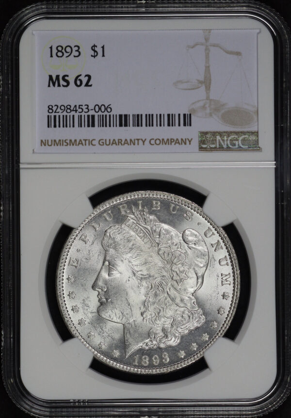 Obverse of this 1893 Morgan Dollar NGC MS-62