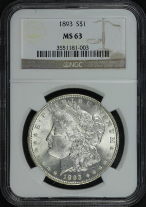Obverse of this 1893 Morgan Dollar NGC MS-63