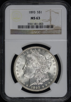 Obverse of this 1893 Morgan Dollar NGC MS-63