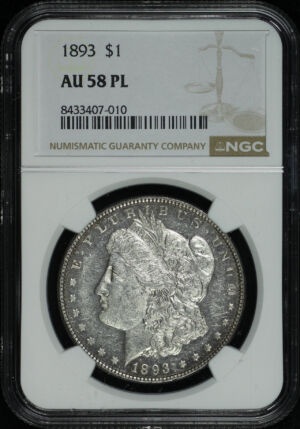 Obverse of this 1893 Morgan Dollar NGC AU-58 PL