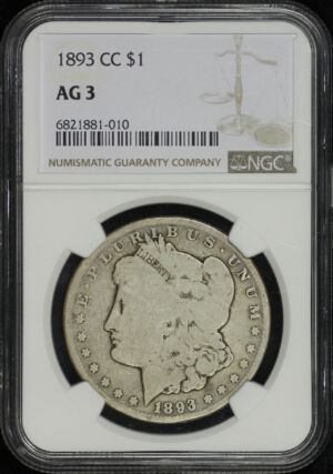 Obverse of this 1893-CC Morgan Dollar NGC AG-3