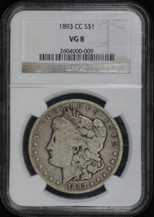 Obverse of this 1893-CC Morgan Dollar NGC VG-8