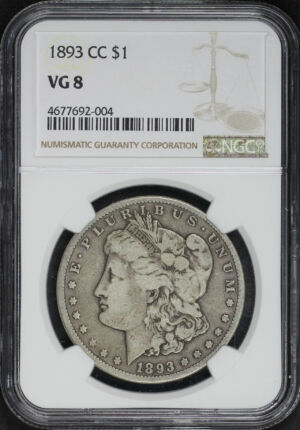 Obverse of this 1893-CC Morgan Dollar NGC VG-8