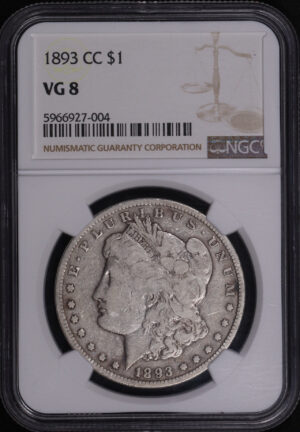 Obverse of this 1893-CC Morgan Dollar NGC VG-8