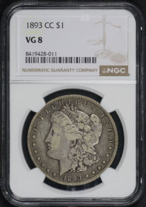 Obverse of this 1893-CC Morgan Dollar NGC VG-8