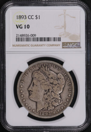 Obverse of this 1893-CC Morgan Dollar NGC VG-10