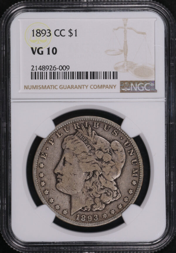 Obverse of this 1893-CC Morgan Dollar NGC VG-10
