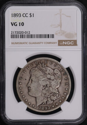 Obverse of this 1893-CC Morgan Dollar NGC VG-10