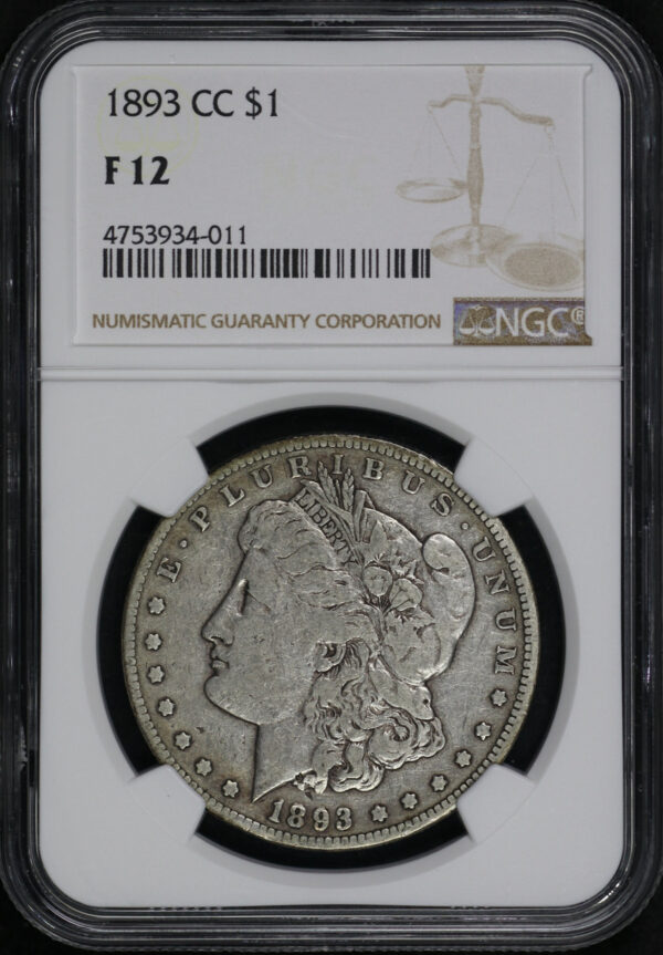 Obverse of this 1893-CC Morgan Dollar NGC F-12