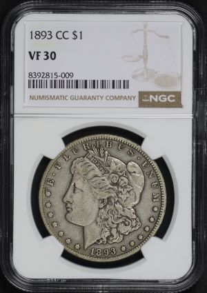 Obverse of this 1893-CC Morgan Dollar NGC VF-30