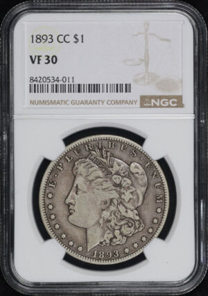 Obverse of this 1893-CC Morgan Dollar NGC VF-30