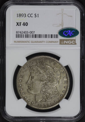 Obverse of this 1893-CC Morgan Dollar NGC XF-40 CAC
