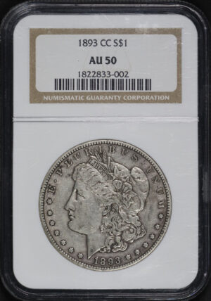Obverse of this 1893-CC Morgan Dollar NGC AU-50