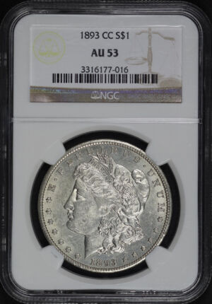 Obverse of this 1893-CC Morgan Dollar NGC AU-53
