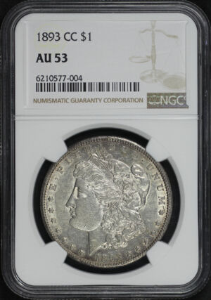 Obverse of this 1893-CC Morgan Dollar NGC AU-53