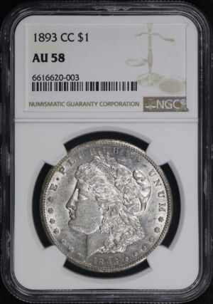 Obverse of this 1893-CC Morgan Dollar NGC AU-58