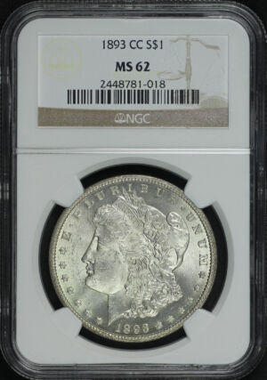 Obverse of this 1893-CC Morgan Dollar NGC MS-62
