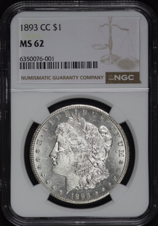 Obverse of this 1893-CC Morgan Dollar NGC MS-62