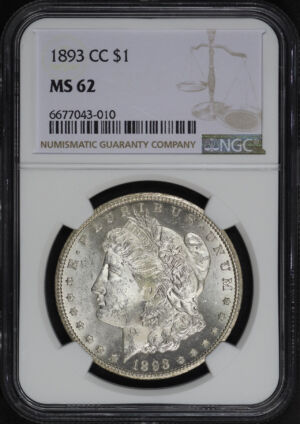 Obverse of this 1893-CC Morgan Dollar NGC MS-62