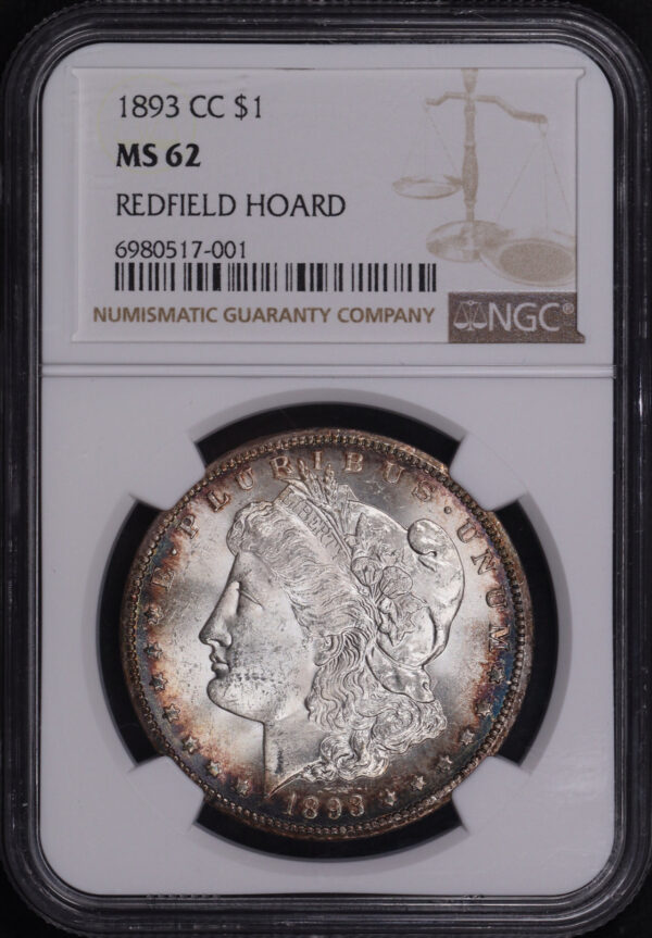 Obverse of this 1893-CC Morgan Dollar NGC MS-62 Redfield Hoard