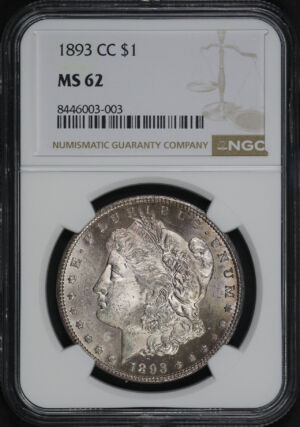 Obverse of this 1893-CC Morgan Dollar NGC MS-62